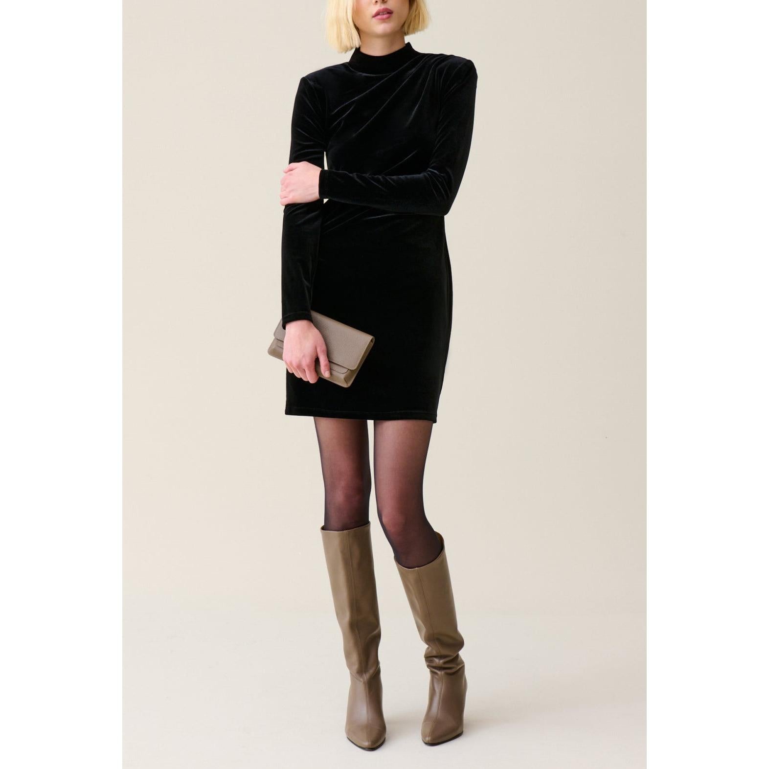 Claudie Pierlot - Robe Courte Cintrée Velours Noir