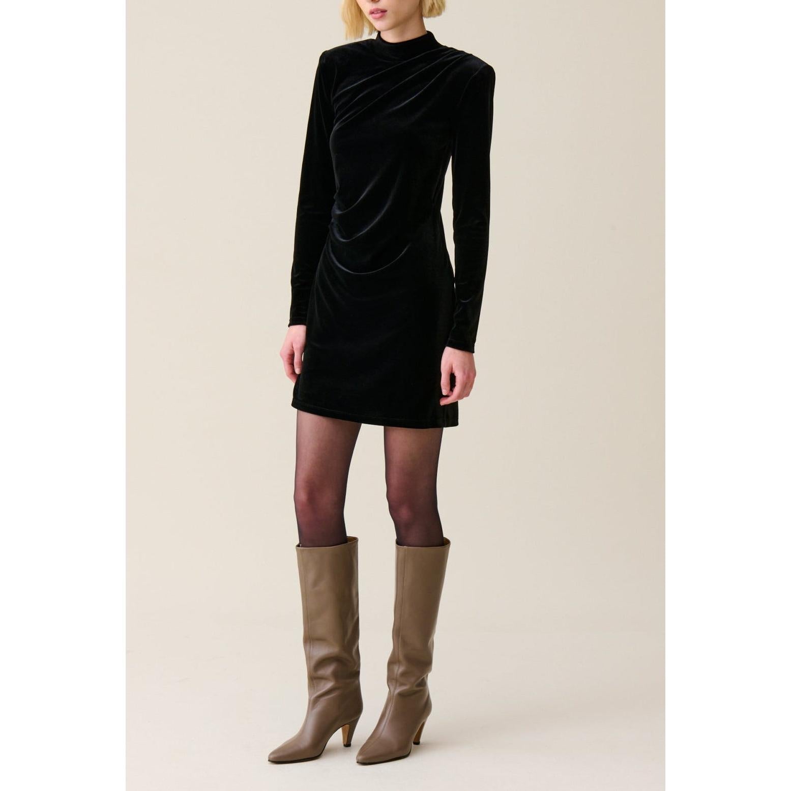 Claudie Pierlot - Robe Courte Cintrée Velours Noir