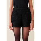 Black Straight Tweed Shorts