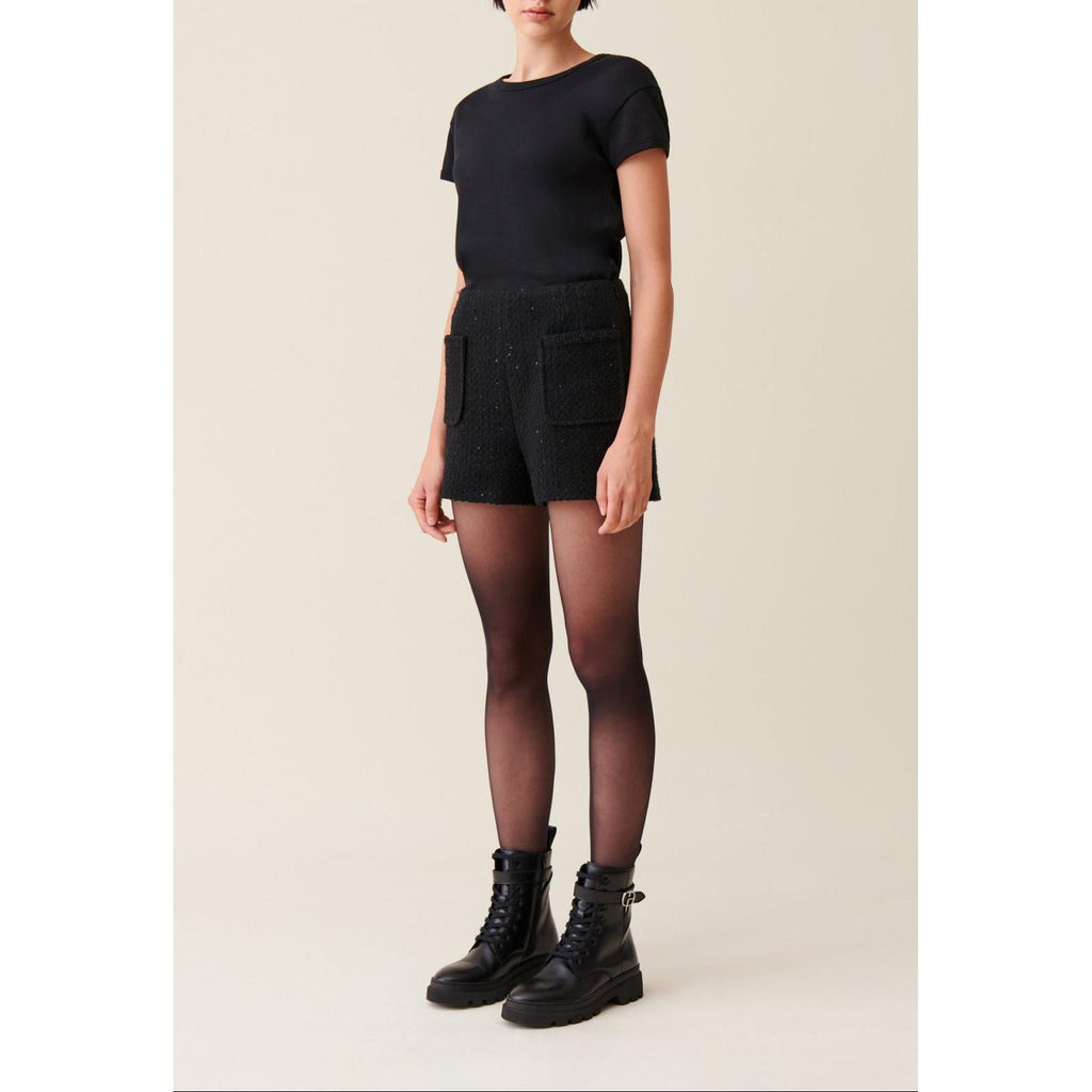Straight Black Tweed Shorts