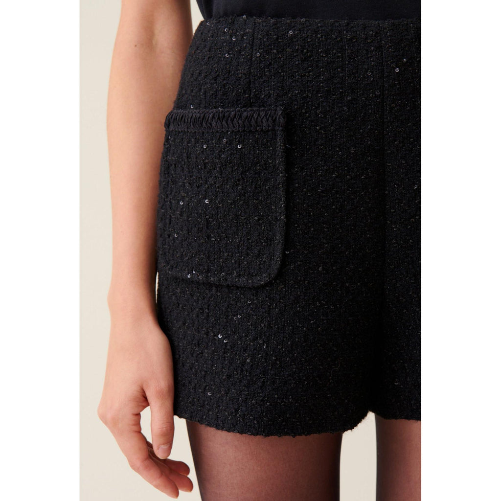 Black Straight Tweed Shorts