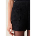 Black Straight Tweed Shorts