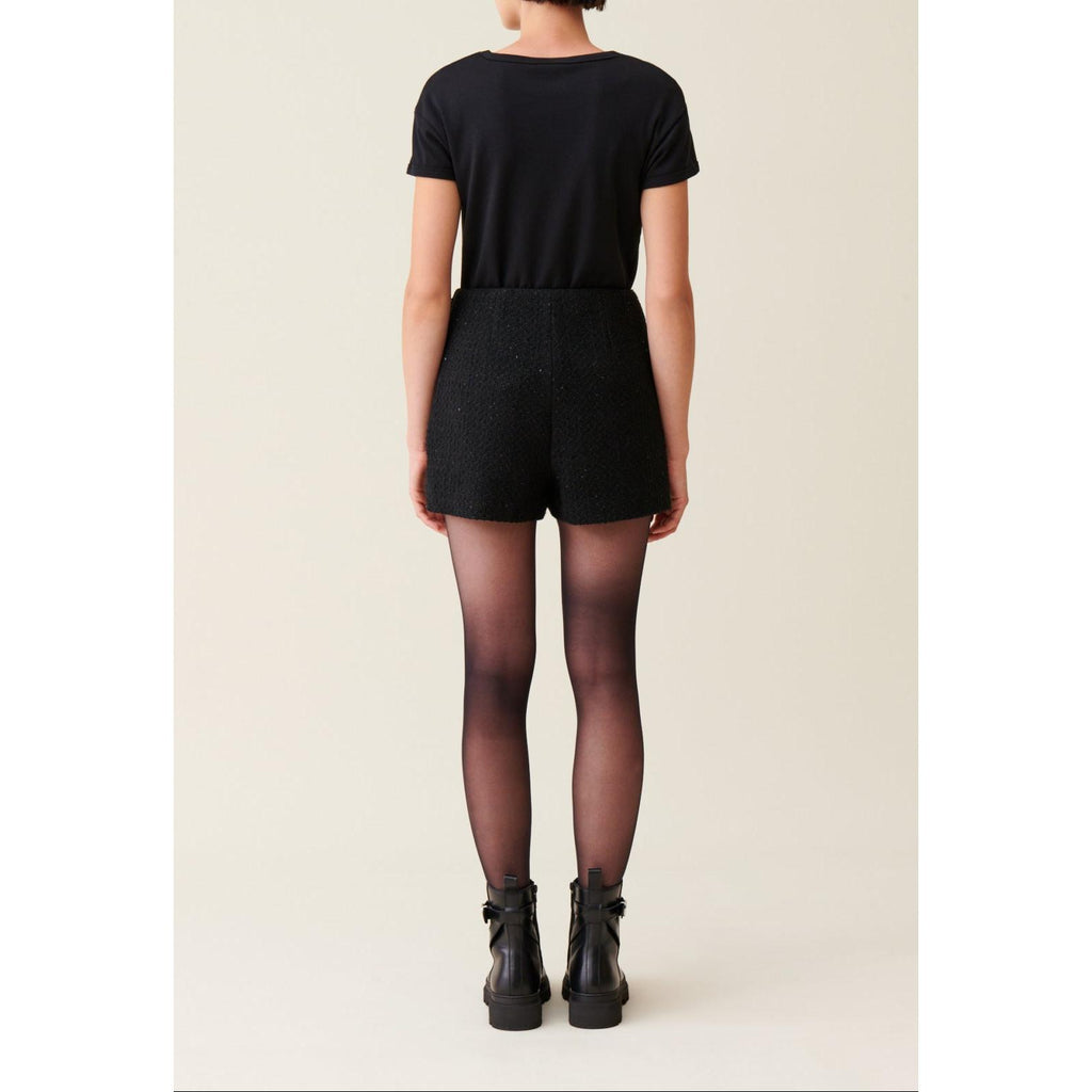 Black Straight Tweed Shorts
