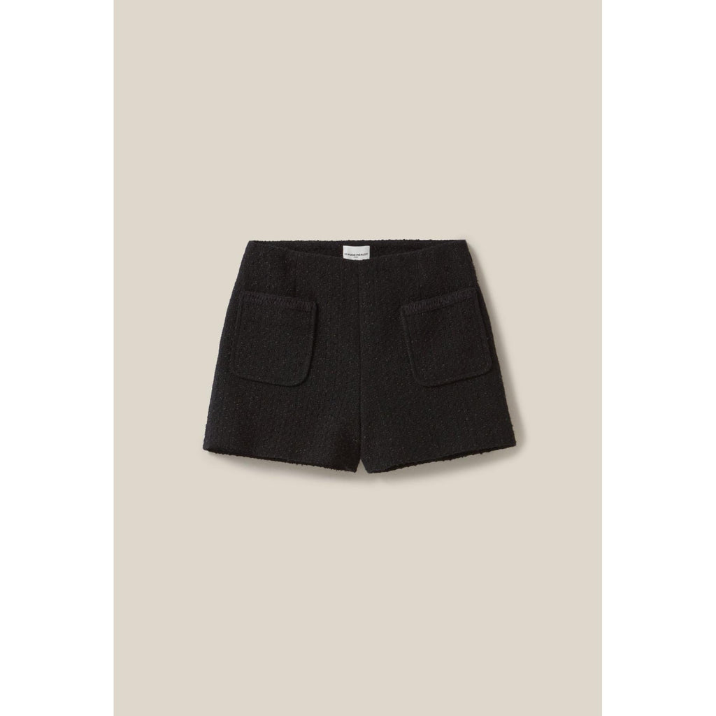 Black Straight Tweed Shorts