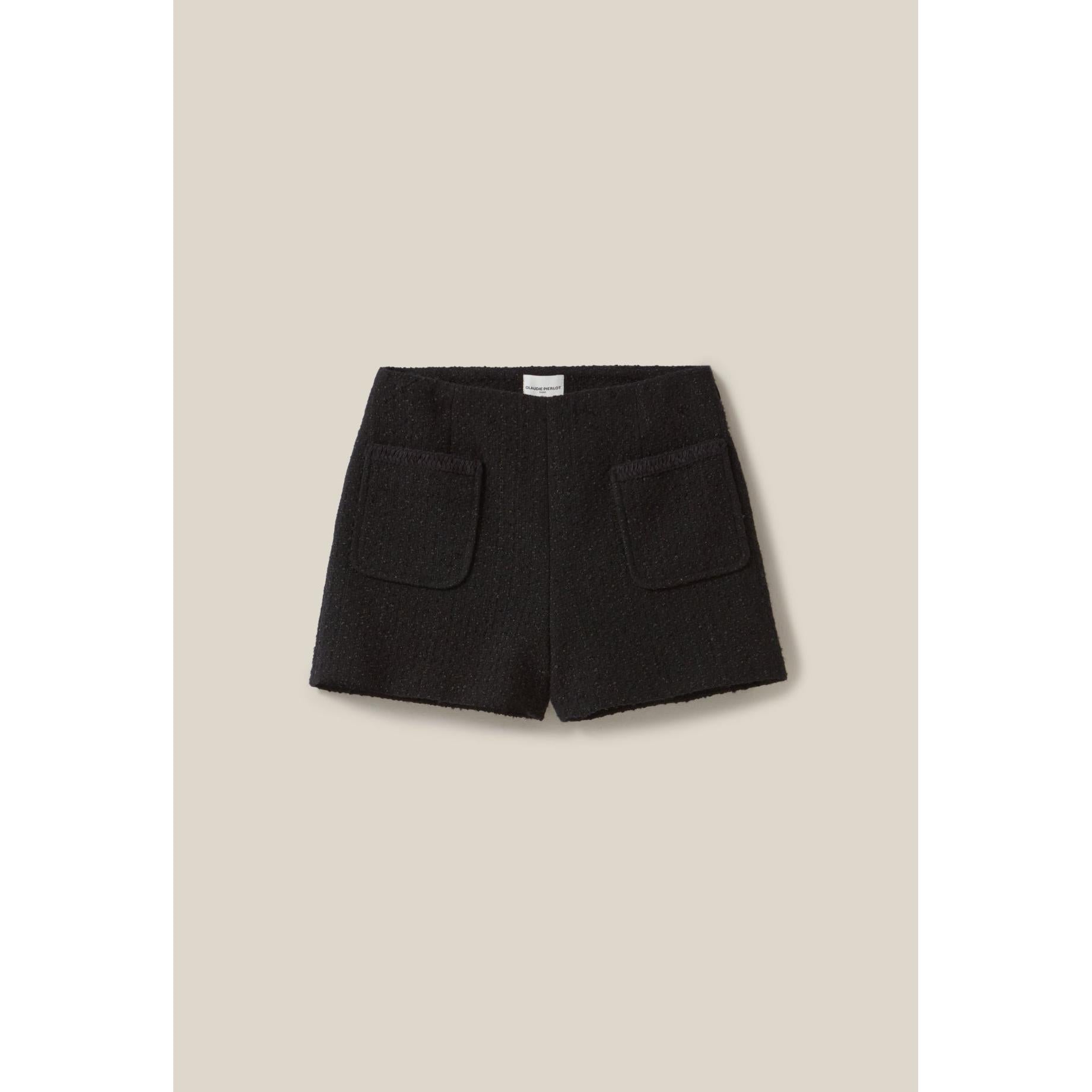 Black Straight Tweed Shorts