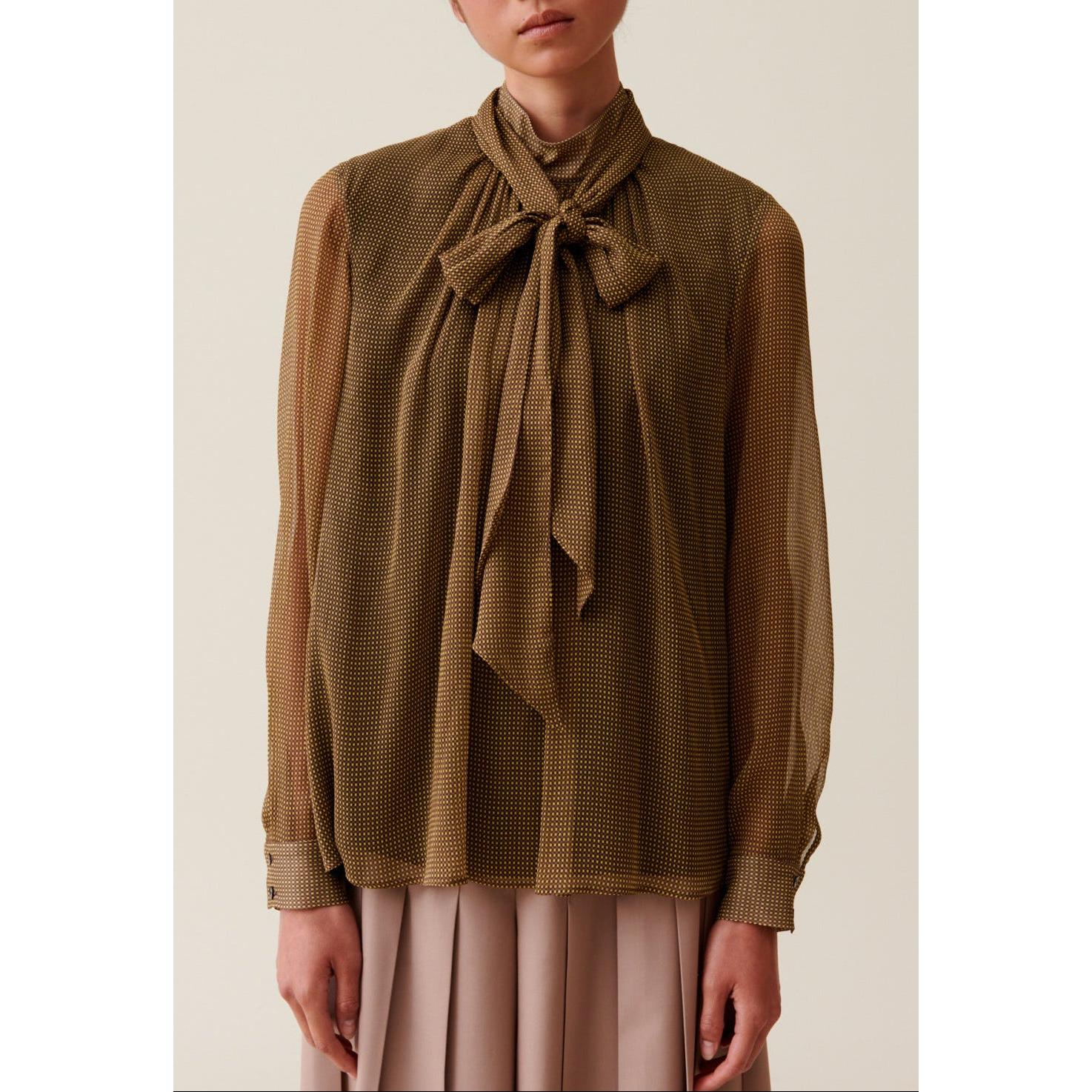 Blouse Lavallière Carreaux Fluide