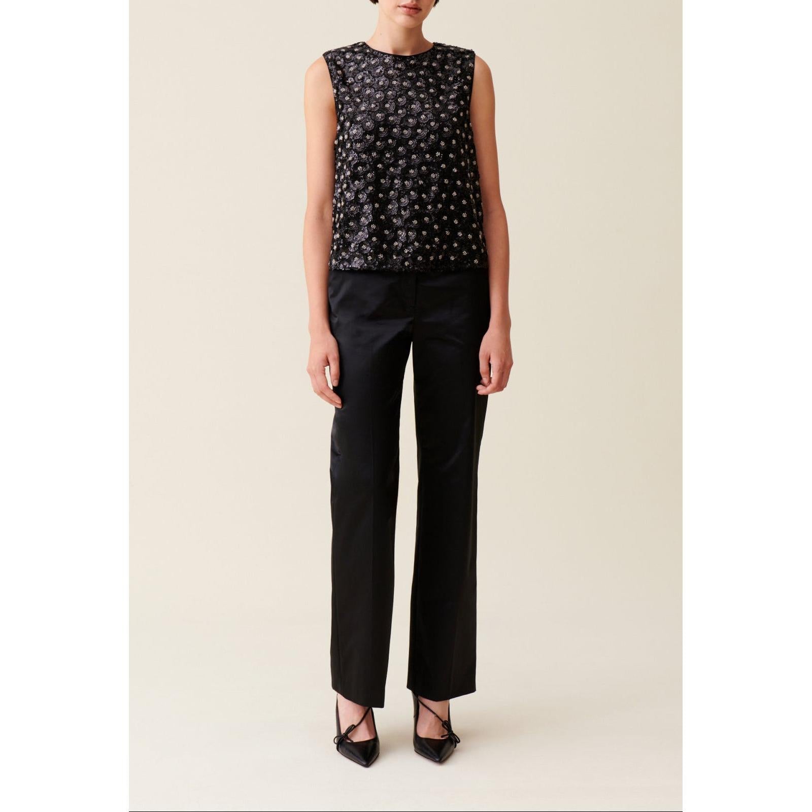Top Noir Sequins Brodés Dos Ouvert
