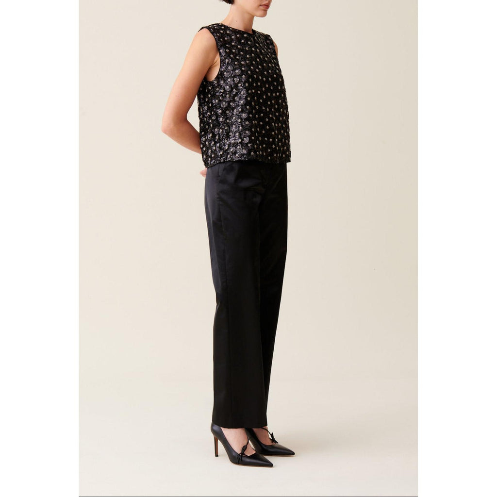 Top Noir Sequins Brodés Dos Ouvert