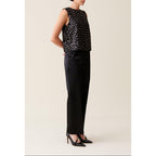 Top Noir Sequins Brodés Dos Ouvert