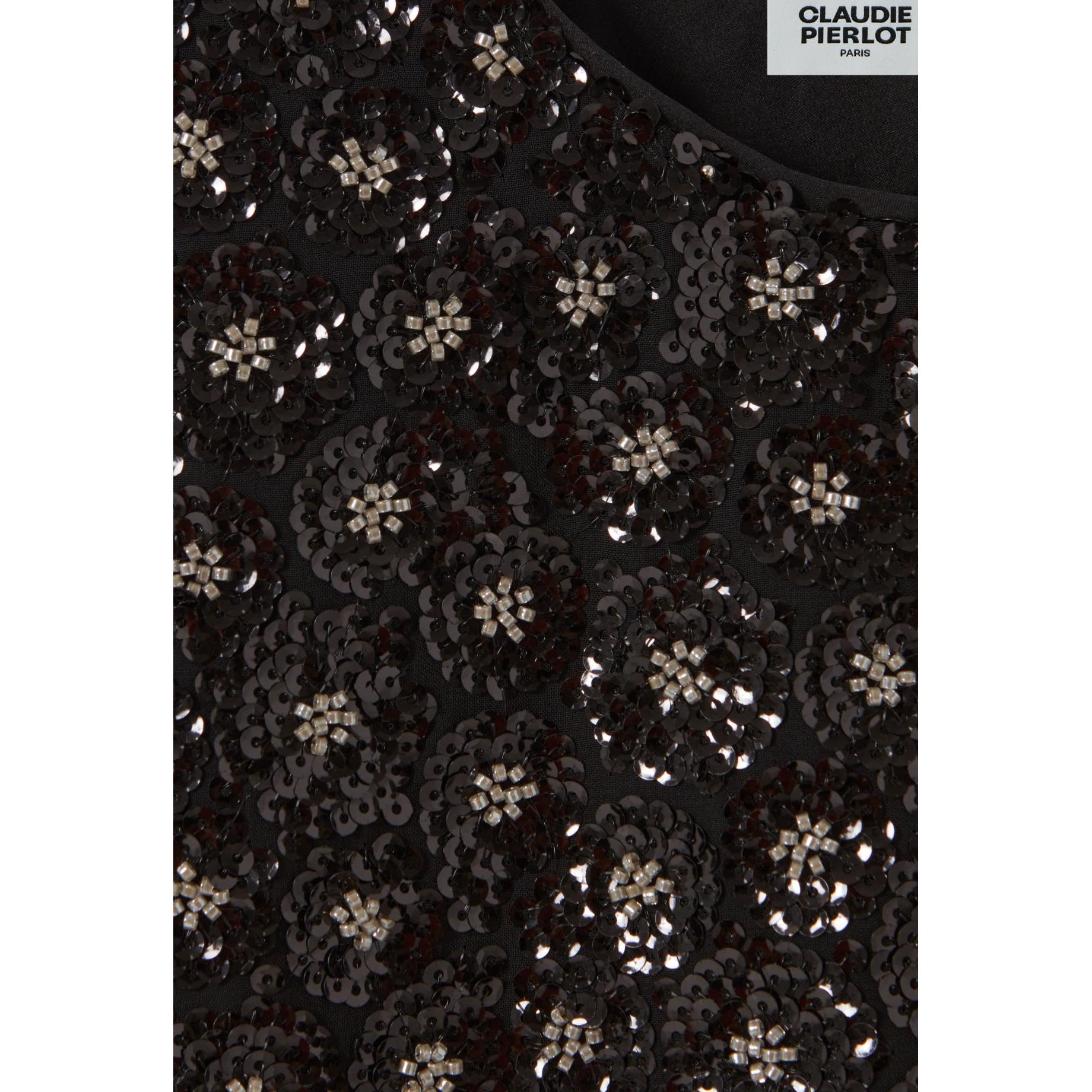 Top Noir Sequins Brodés Dos Ouvert