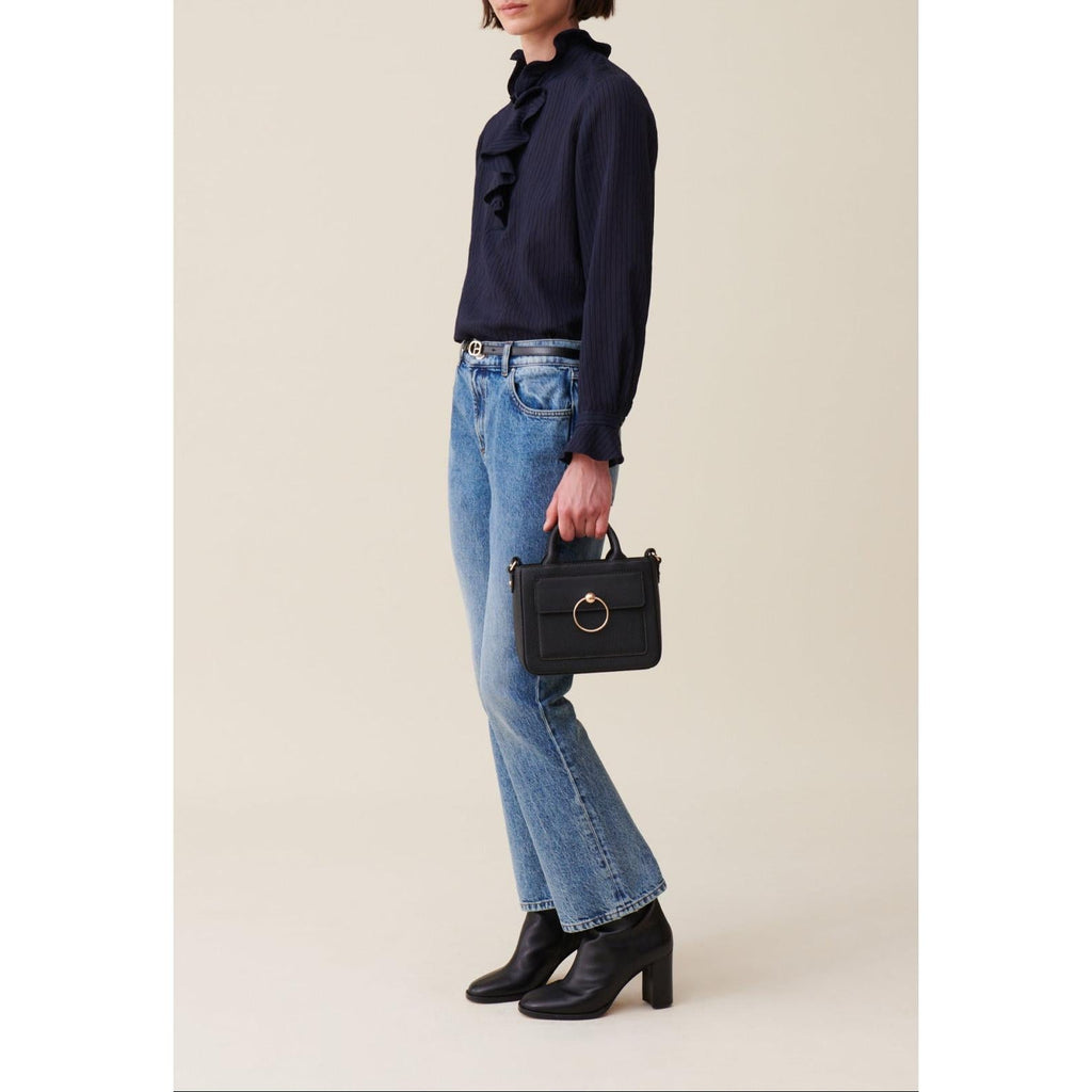 Claudie Pierlot - Blouse Rayée Volants Bleu Foncé
