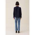 Claudie Pierlot - Blouse Rayée Volants Bleu Foncé