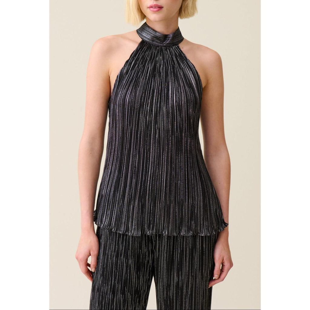 Silver Pleated Sleeveless Top