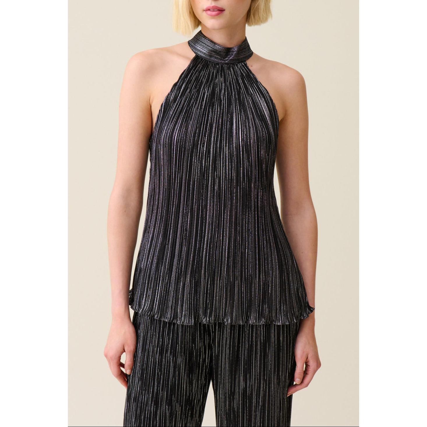 Silver Pleated Sleeveless Top