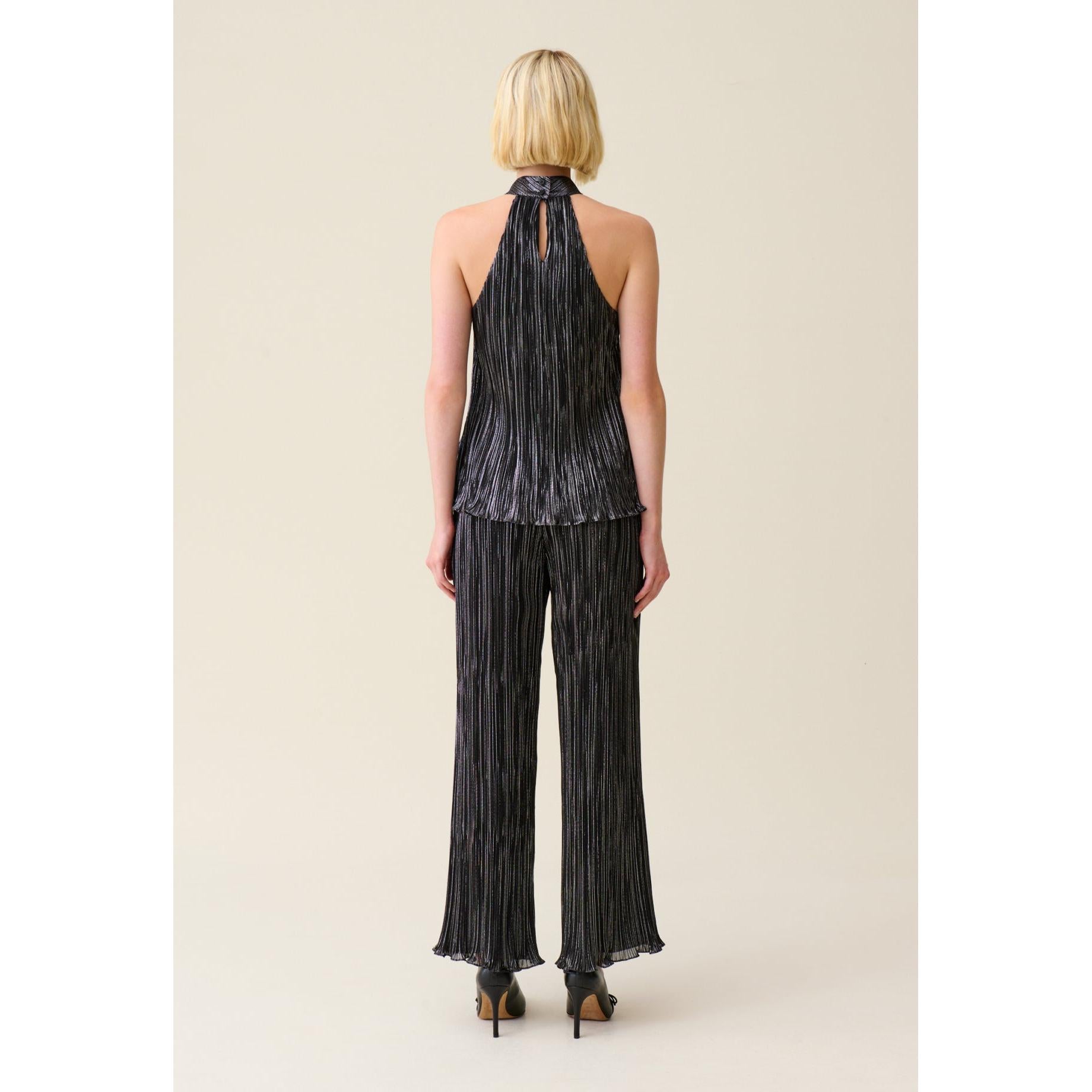 Silver Pleated Sleeveless Top