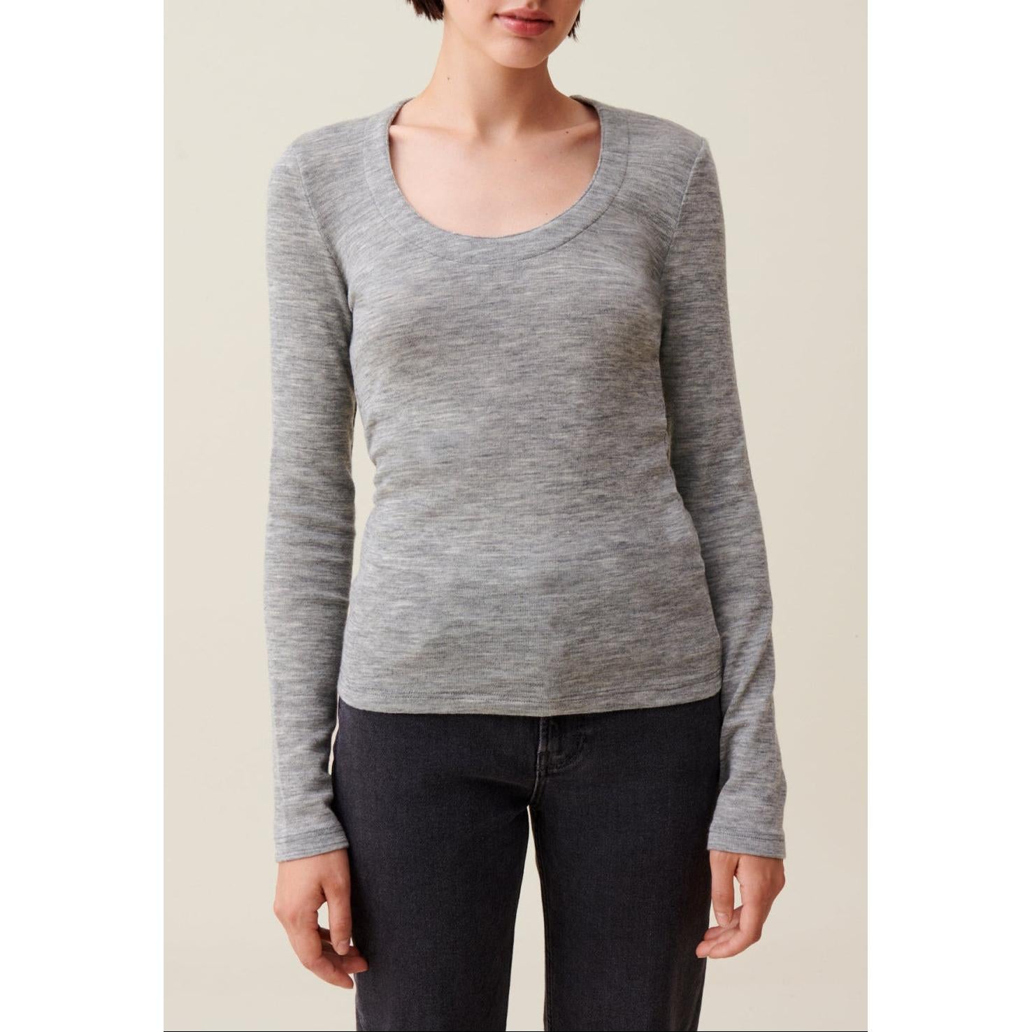 Claudie Pierlot - Top Maille Ajusté Col Rond Gris
