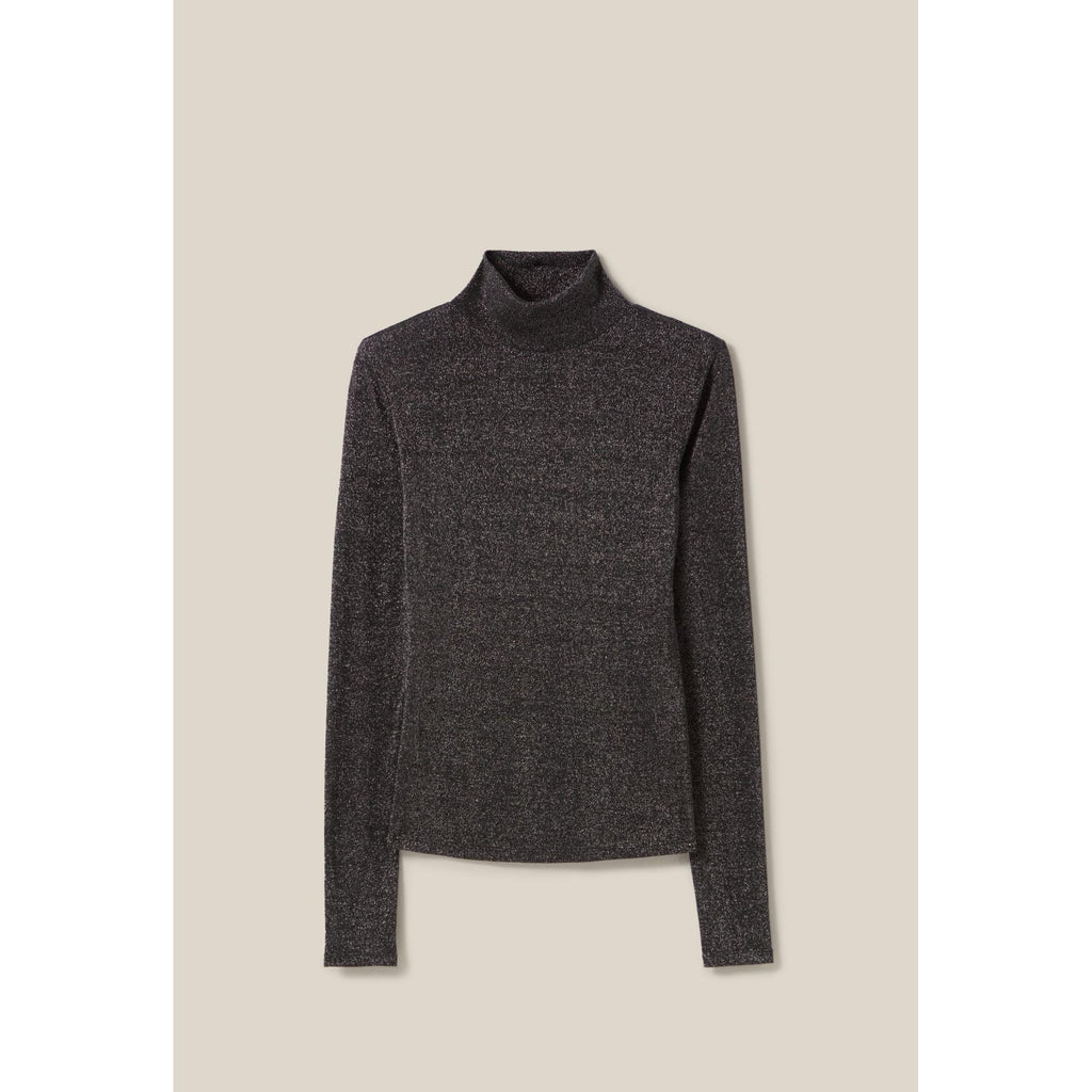 Shiny Jersey High-Neck Top