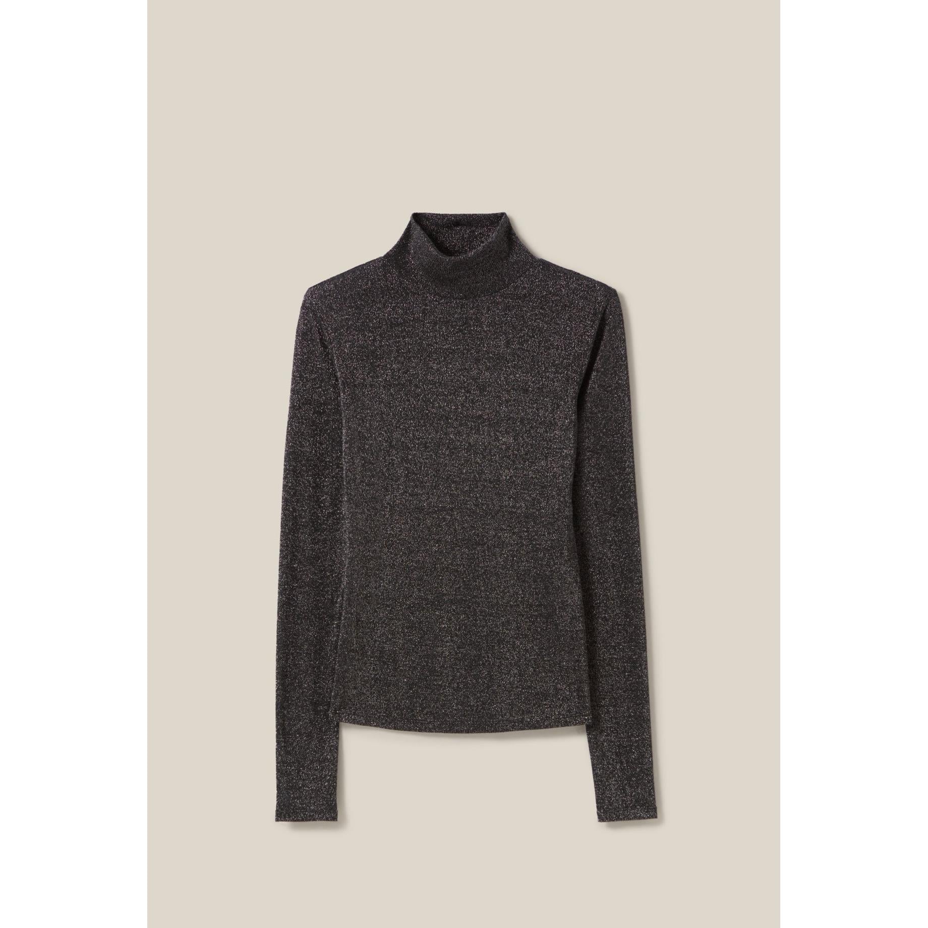 Shiny Jersey High-Neck Top