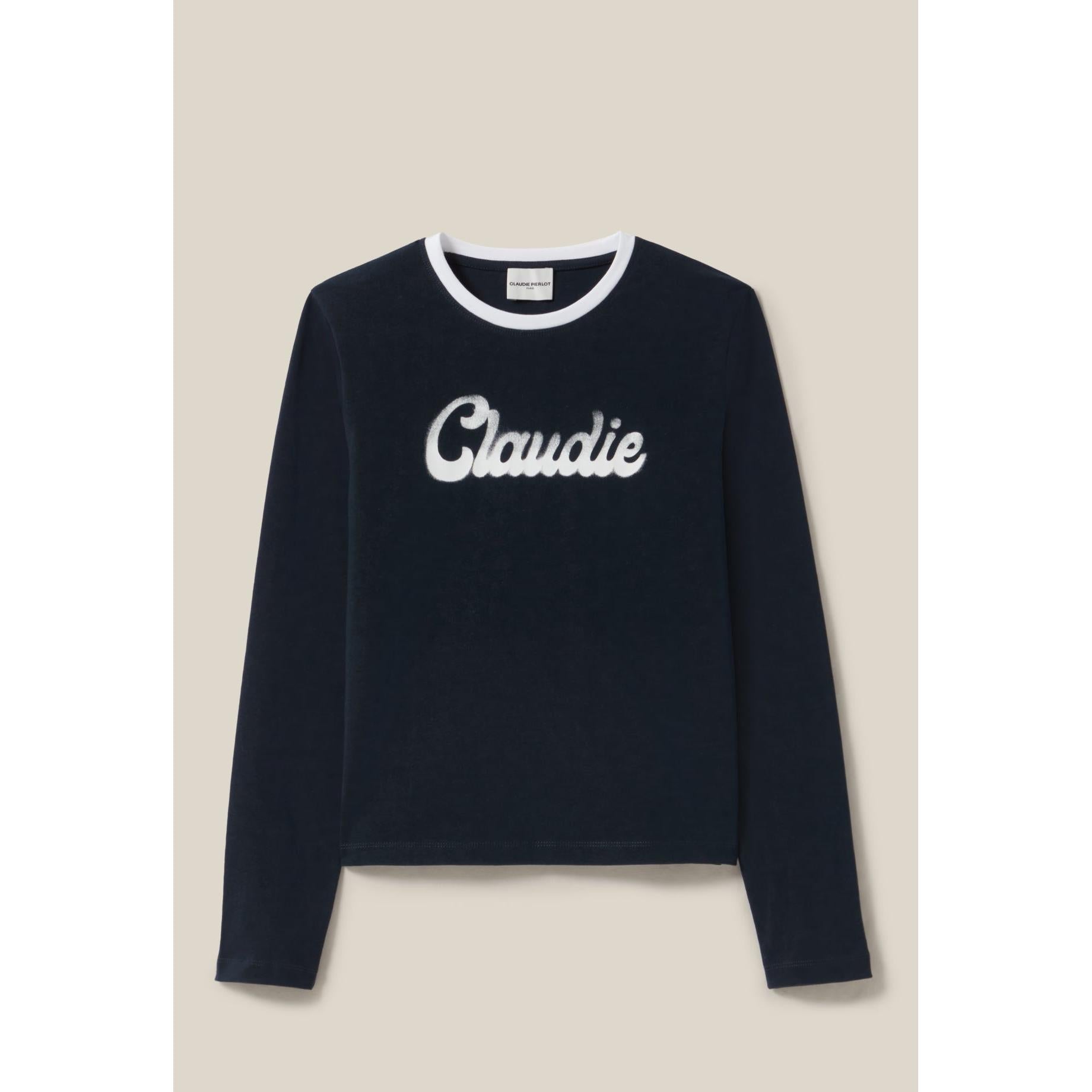 Claudie Pierlot - T-Shirt Coton Manches Longues Noir