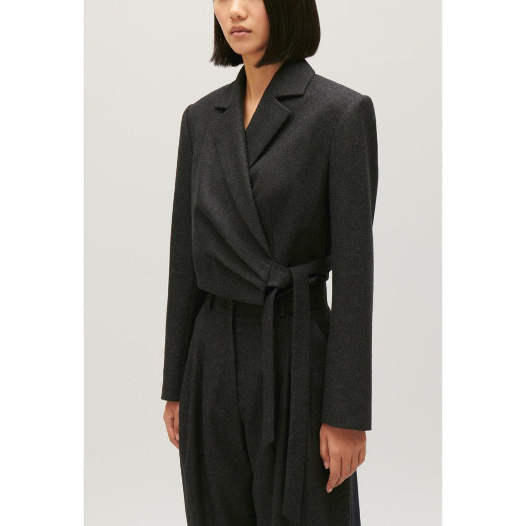 Veste Tailleur Courte Gris Chiné