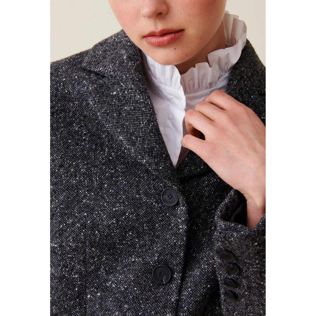 Veste Tweed Gris Laine Mélangée