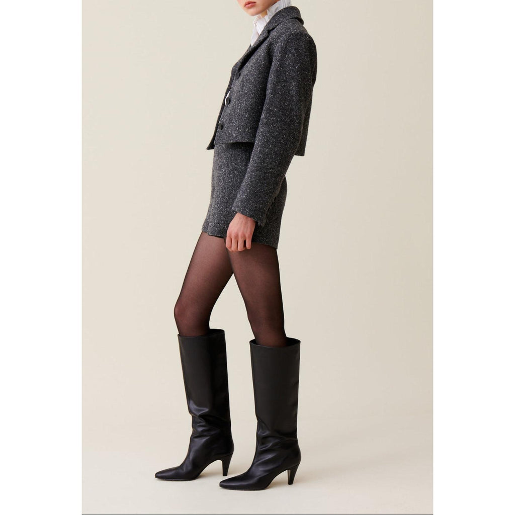 Veste Tweed Gris Laine Mélangée