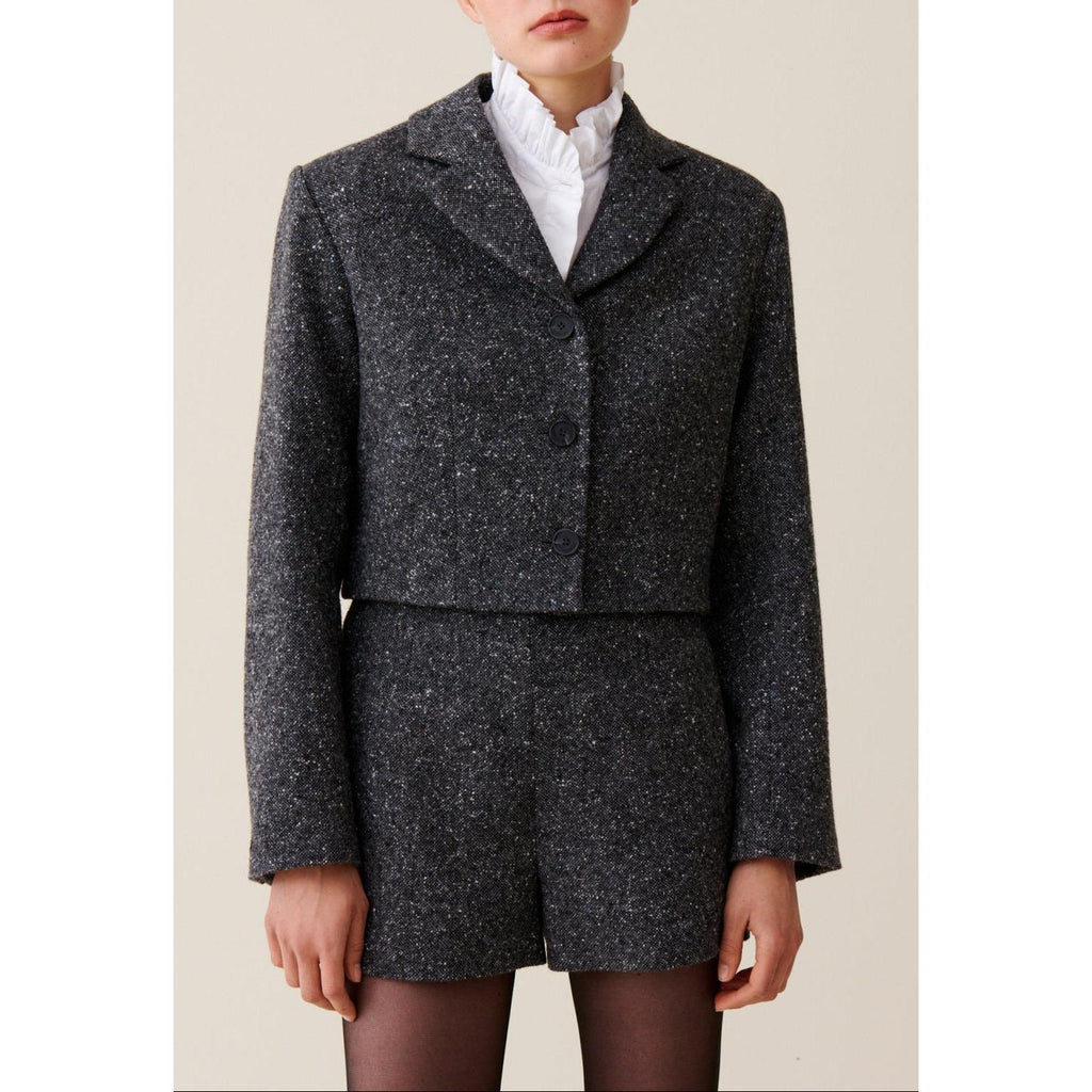 Veste Tweed Gris Laine Mélangée