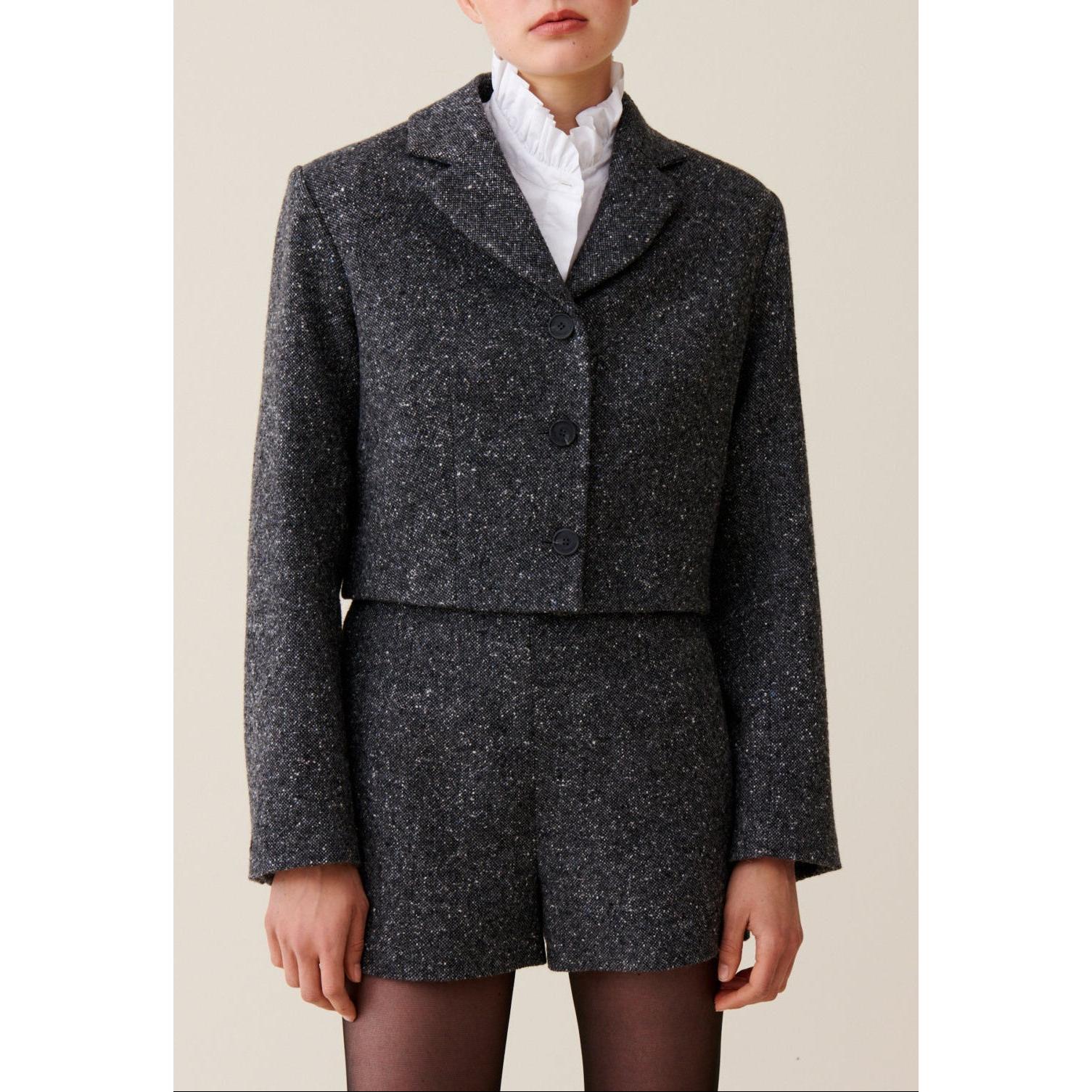 Veste Tweed Gris Laine Mélangée