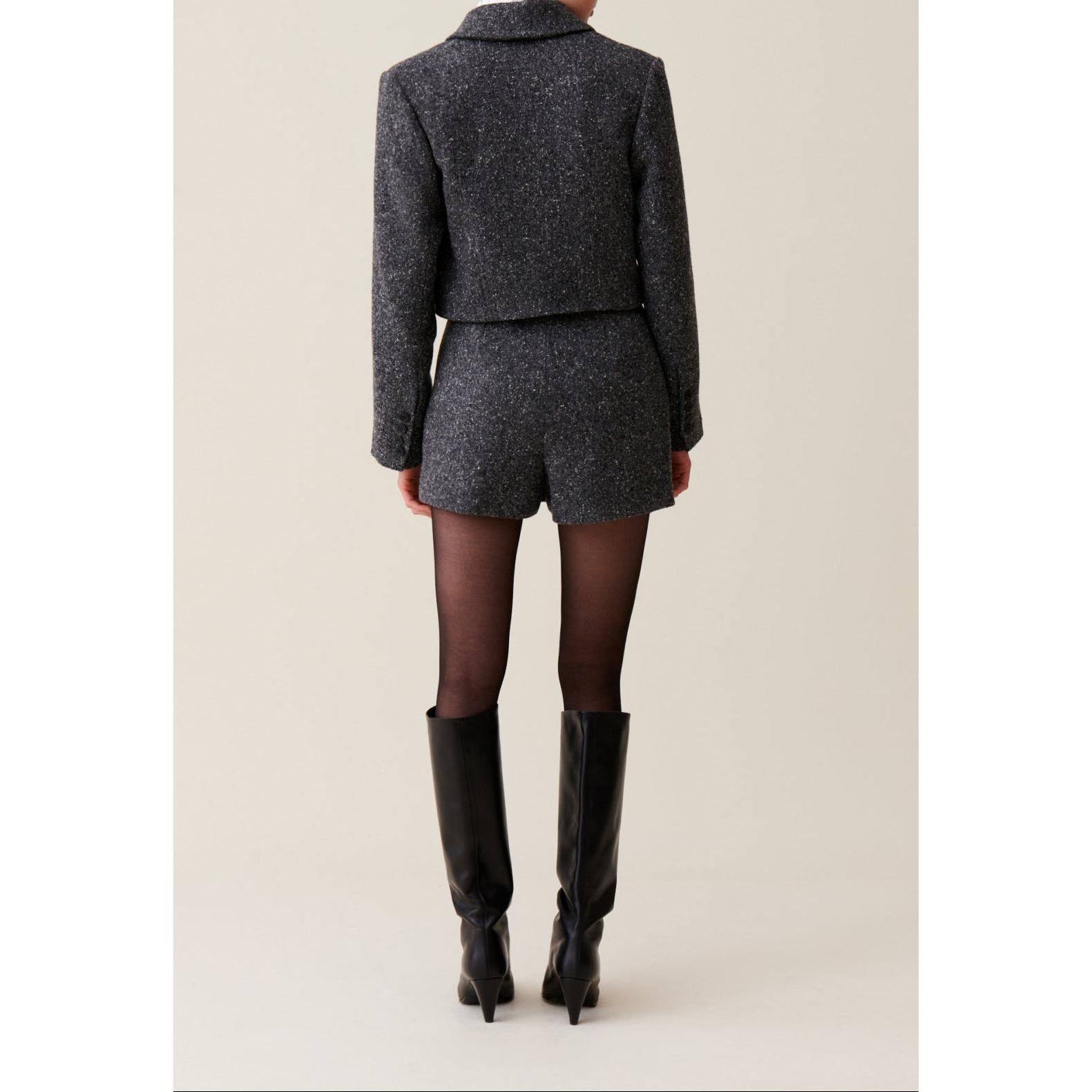 Veste Tweed Gris Laine Mélangée