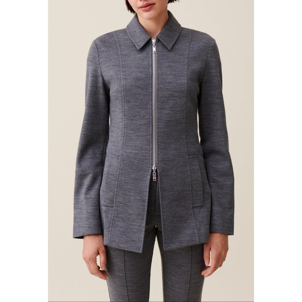 Chaqueta Entallada con Cremallera Gris