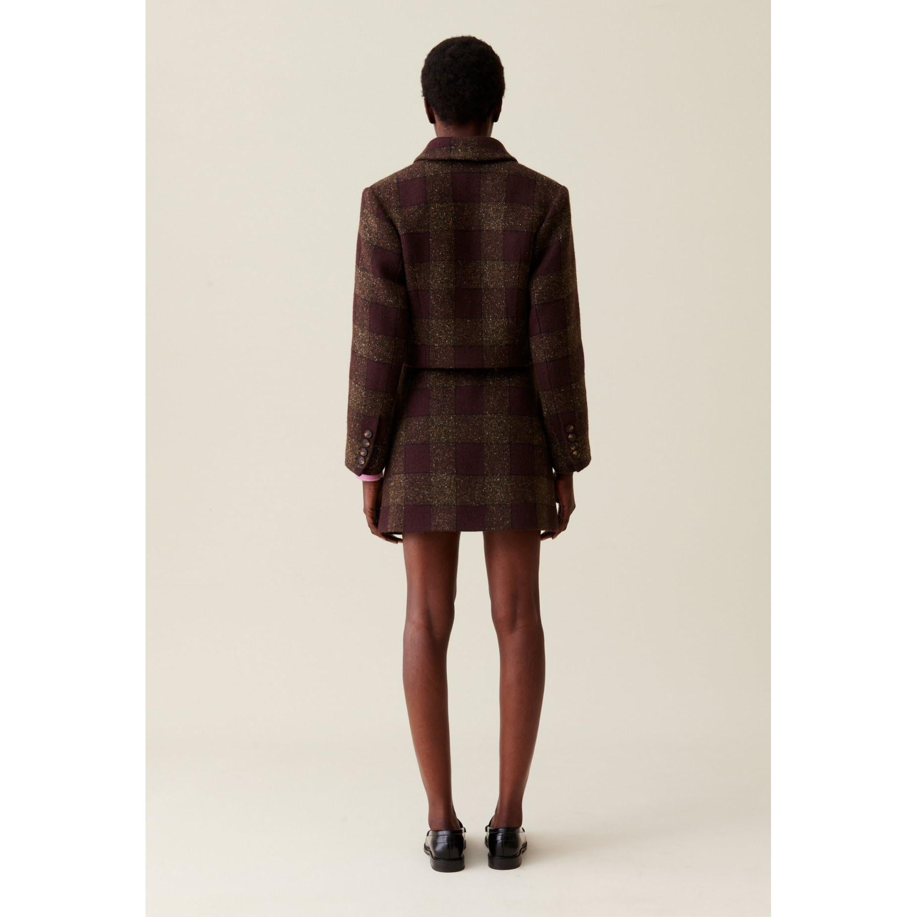 Veste Courte Carreaux Boutonnée
