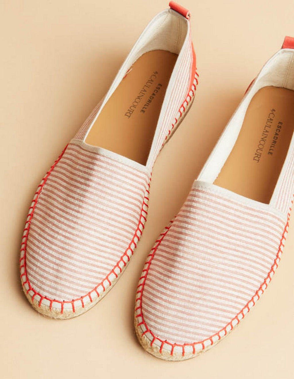 Espadrilles Plate Estacade - Toile Rayée Rouge - Homme
