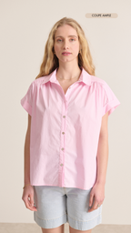Chemise fluide en popeline sans manches avec fronces subtiles et coupe élégante au coloris rose doux collection printemps été