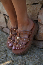 Alycia Embroidered Mules - Camel
