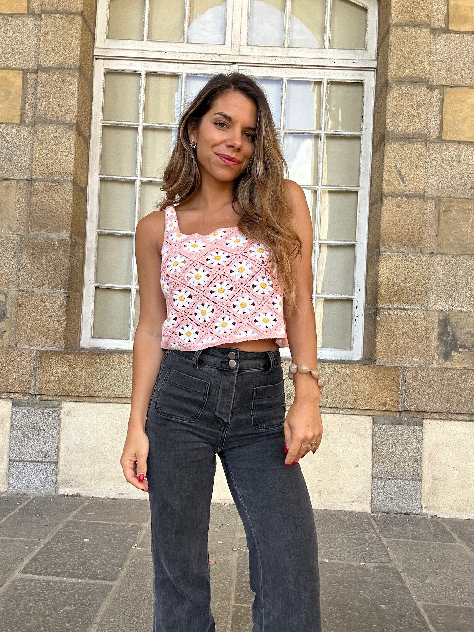 Pink Daisy Crochet Top