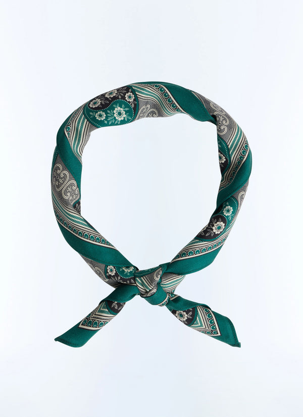 Foulard quadrato Yin Yang in lana e seta - Smeraldo