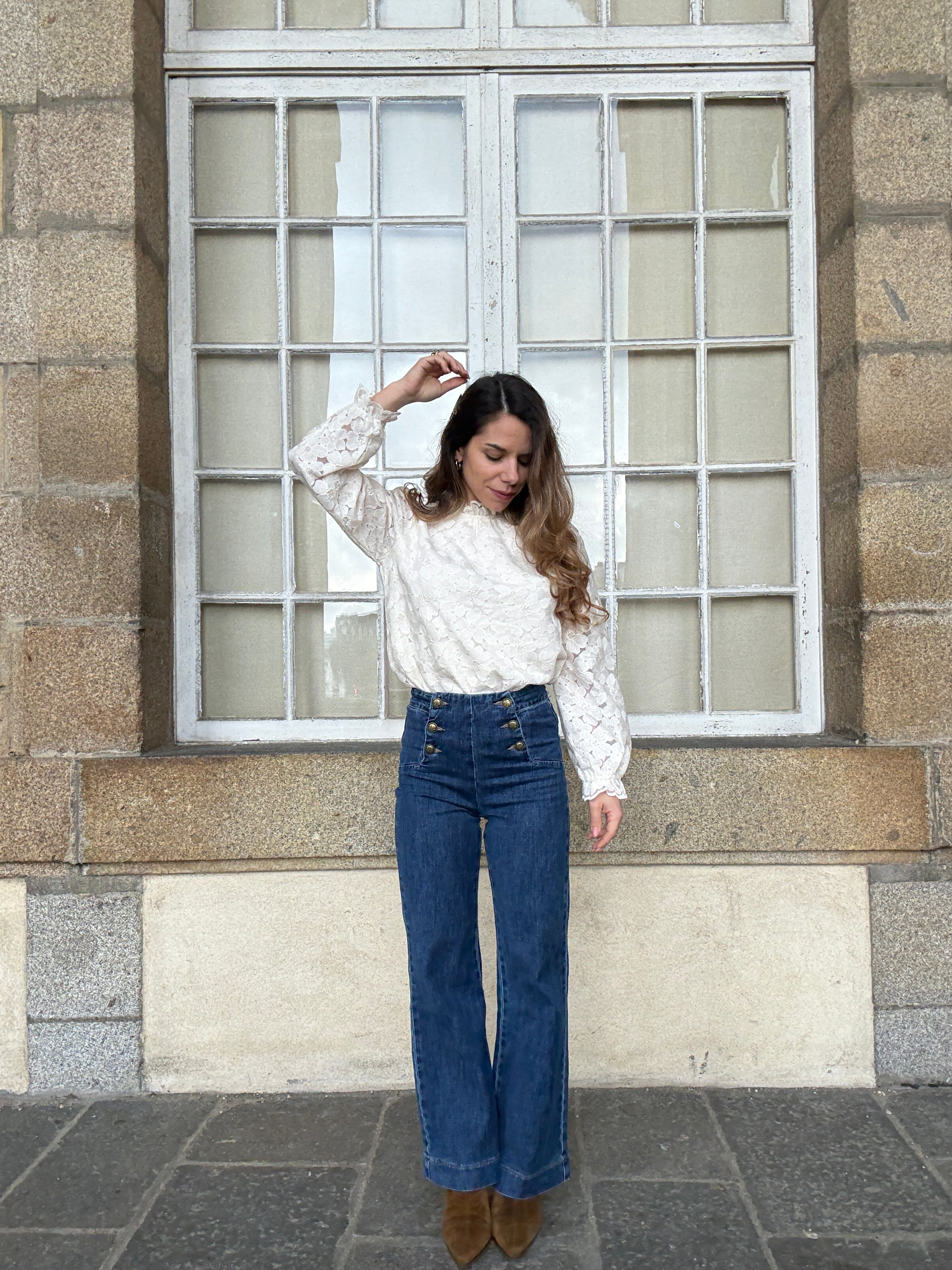 Blouse En Dentelle Écrue Alma