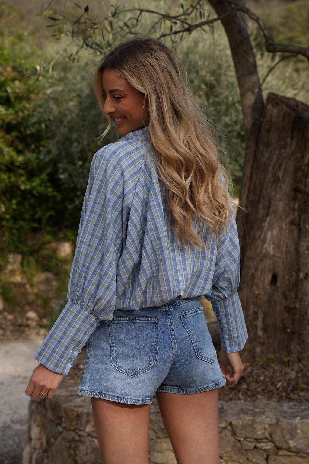 Blouse À Carreaux Eva - Bleue