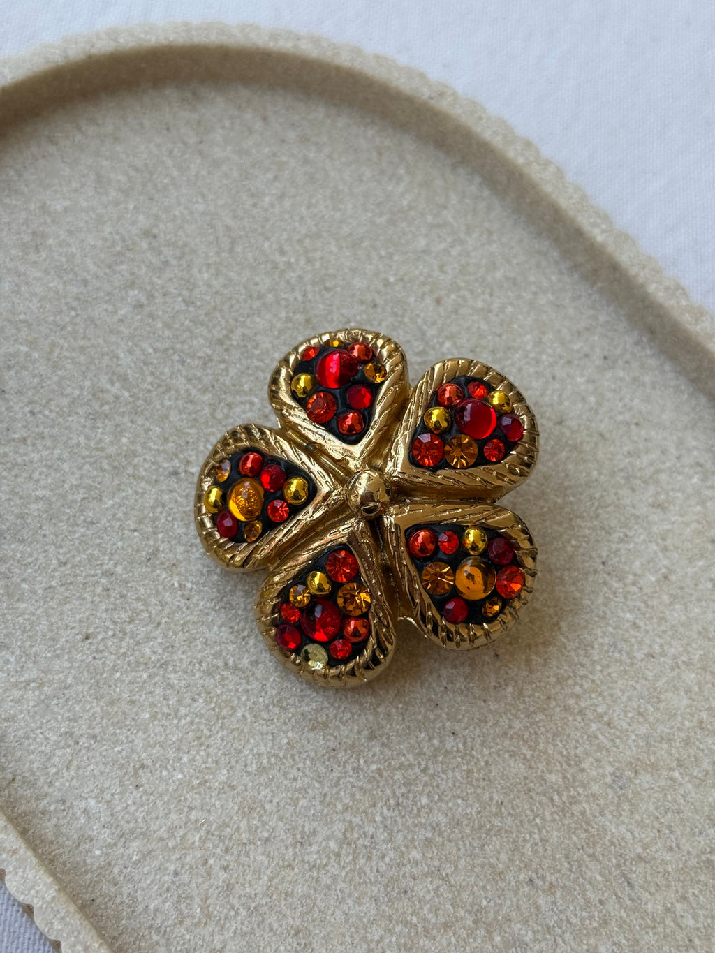 Jacky De G Vintage Brooch - Multicolour Clover Rhinestone