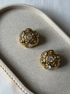 Vintage Earrings - Gold Resin And Rhinestones
