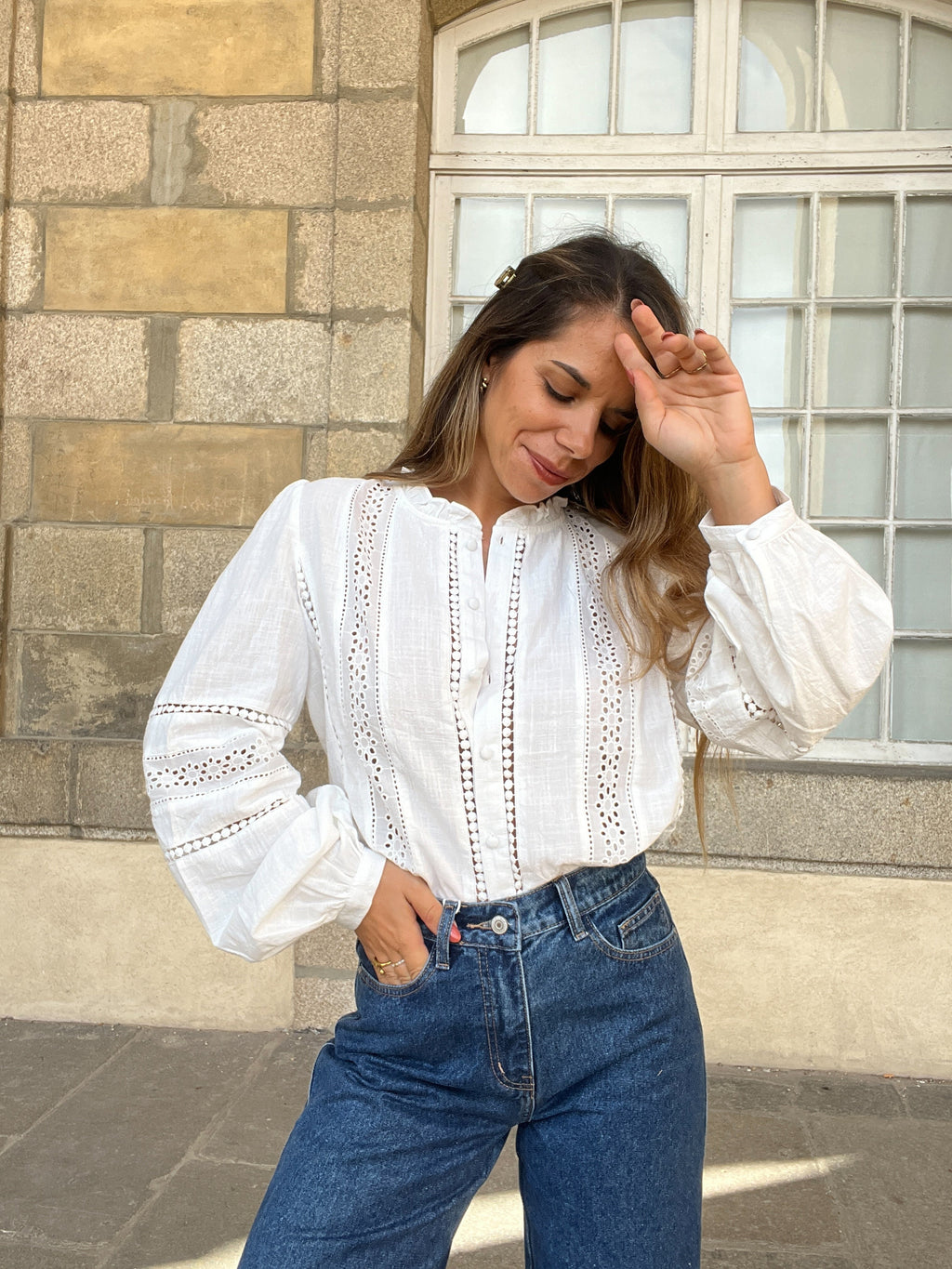 White Blouse with Colombe Embroidery