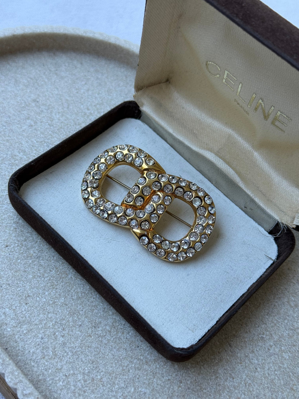 Broche Céline Vintage - Eslabones Pavimentados De Strass