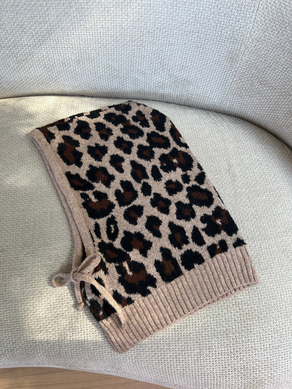 Leopard print wool and cashmere balaclava