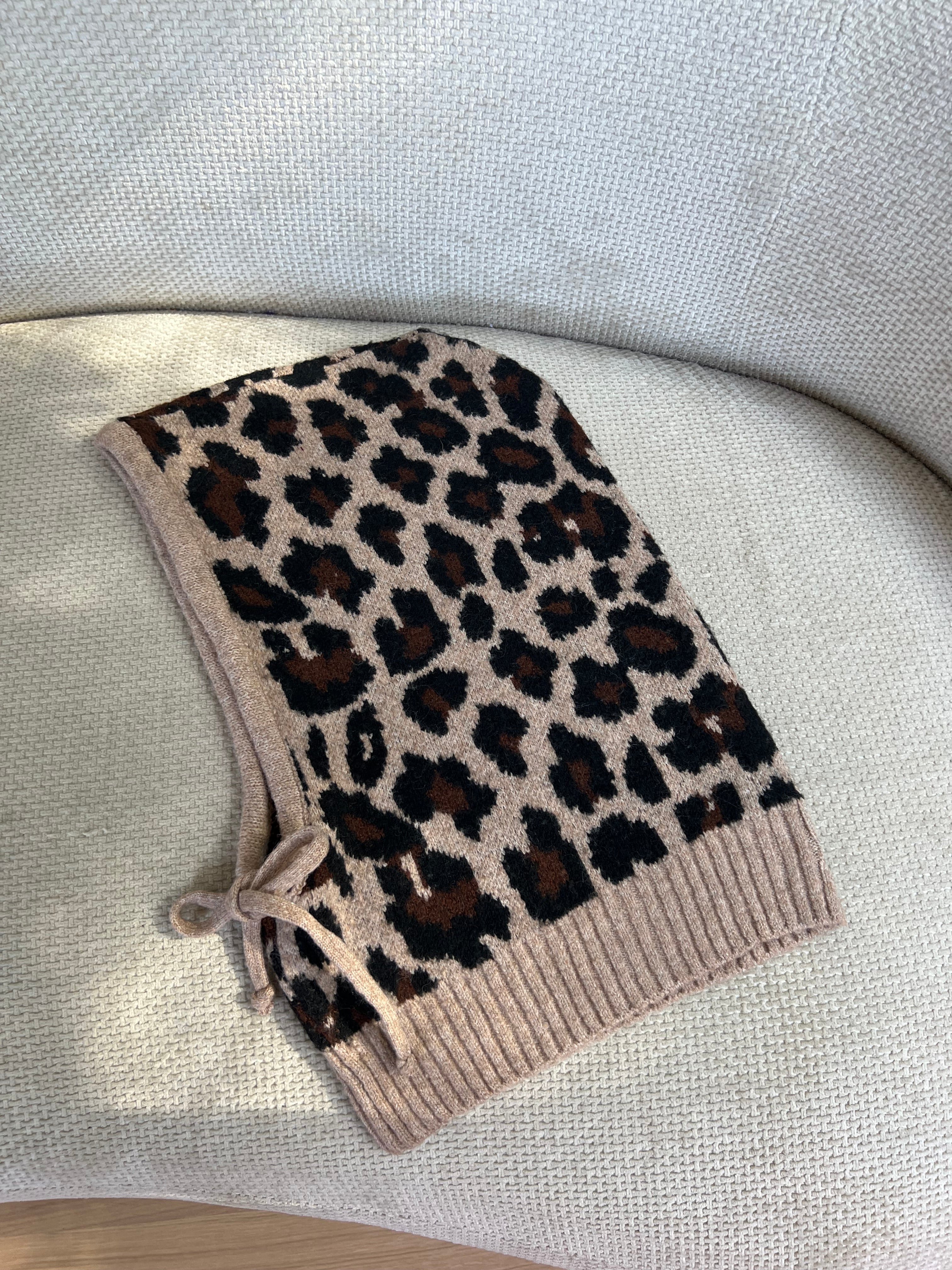 Leopard print wool and cashmere balaclava