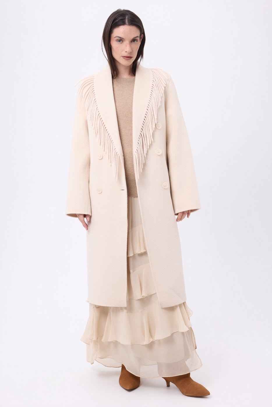 Manteau Col À Franges Dakota - Beige - Femme