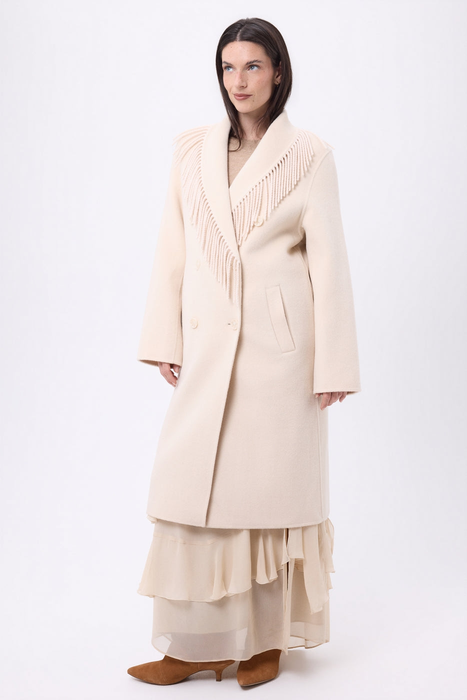 Manteau Col À Franges Dakota - Beige - Femme