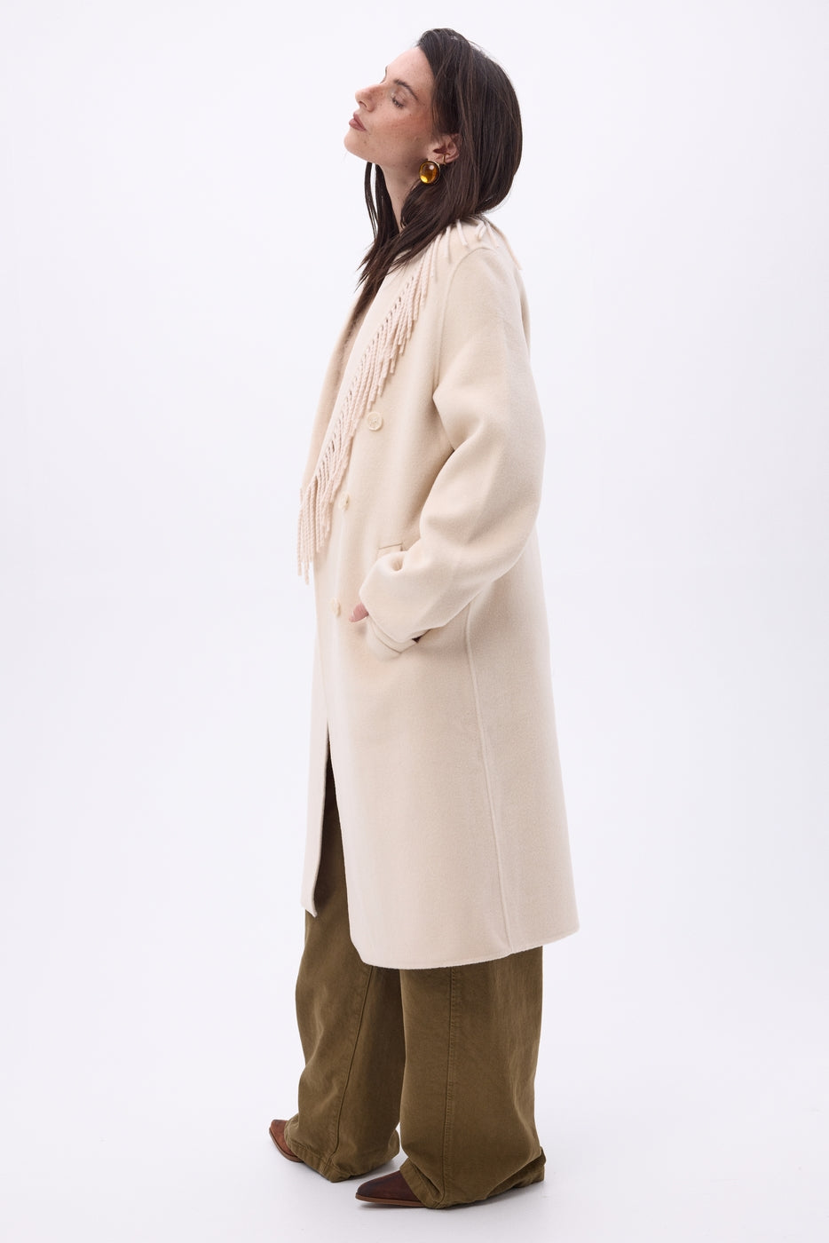 Manteau Col À Franges Dakota - Beige - Femme