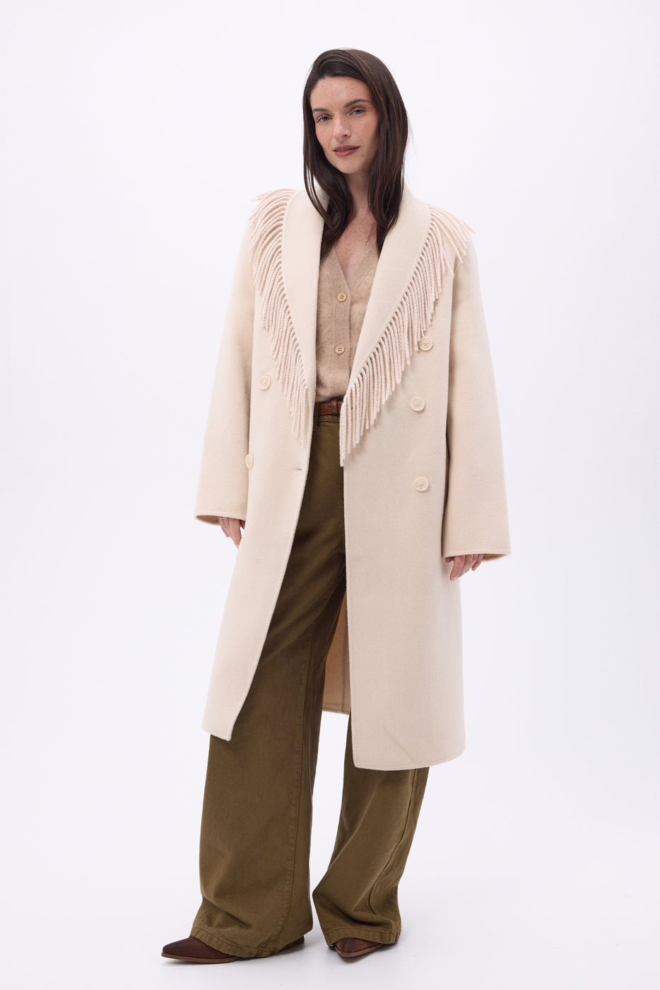 Manteau Col À Franges Dakota - Beige - Femme