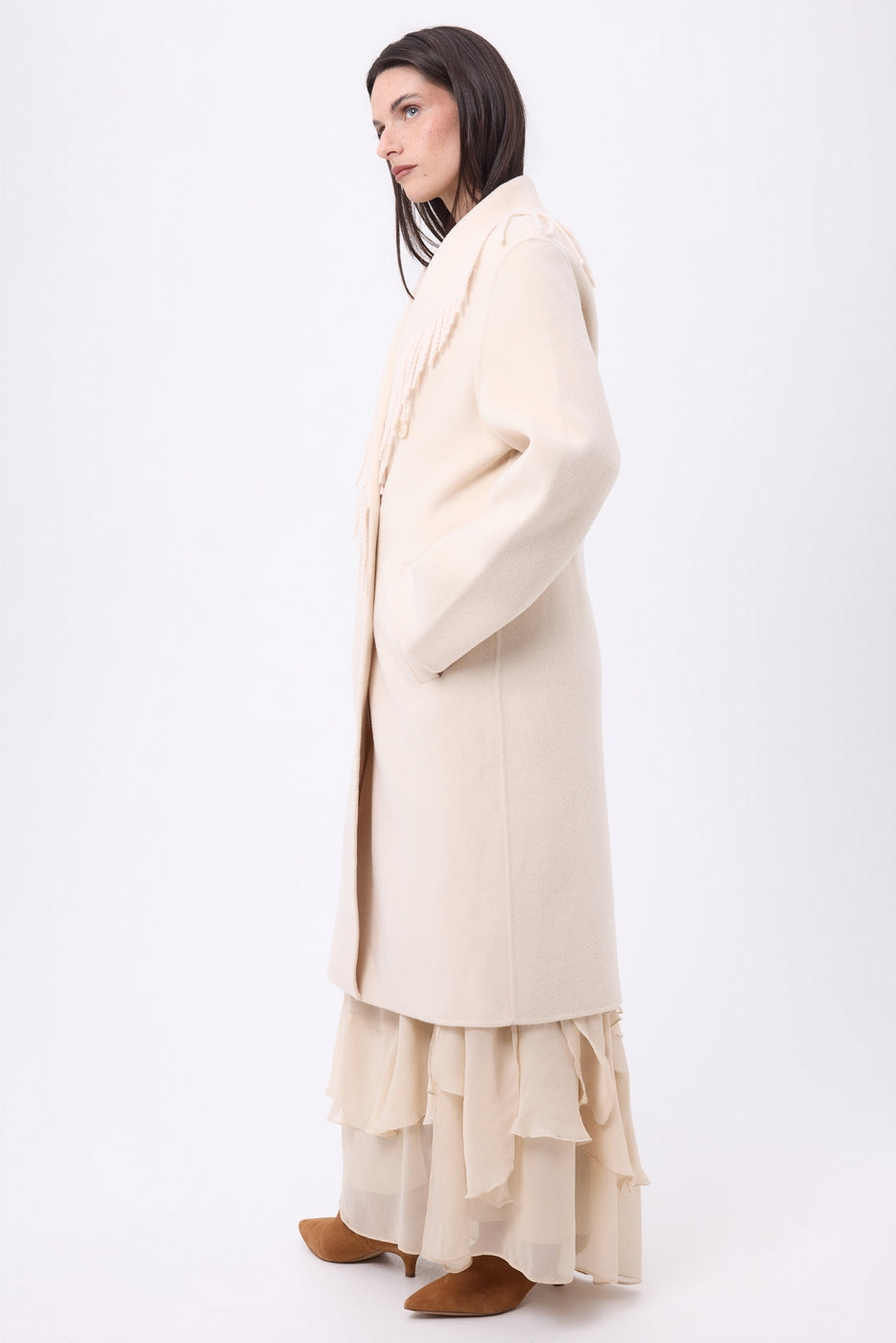 Manteau Col À Franges Dakota - Beige - Femme