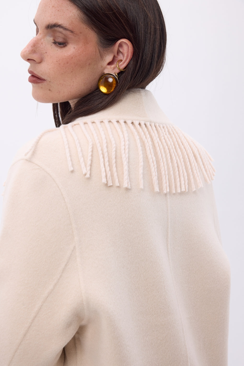Manteau Col À Franges Dakota - Beige - Femme